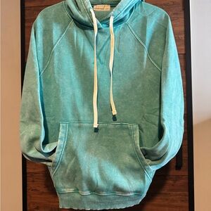 Zenana Outfitters Mineral Washed Teal Fleece Hoodie